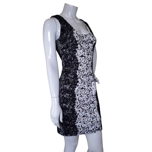 Guess Black White Lace Overlay Sleeveless Body Con Mini Dress - Picture 5 of 11